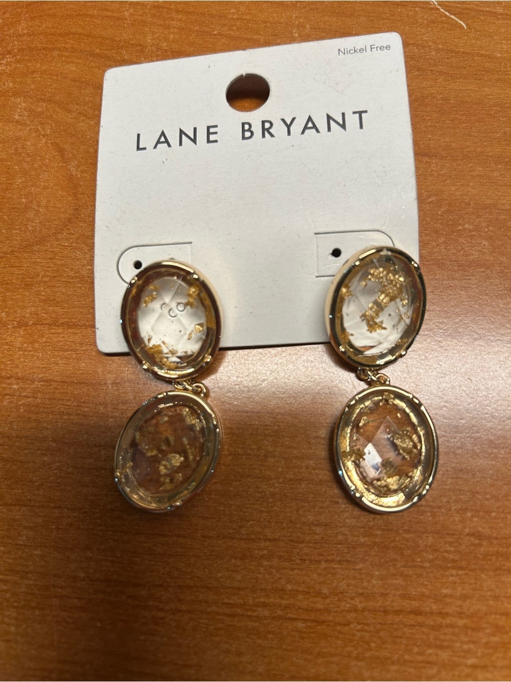 Lane Bryant Clear and Gold Double Drop Earrings